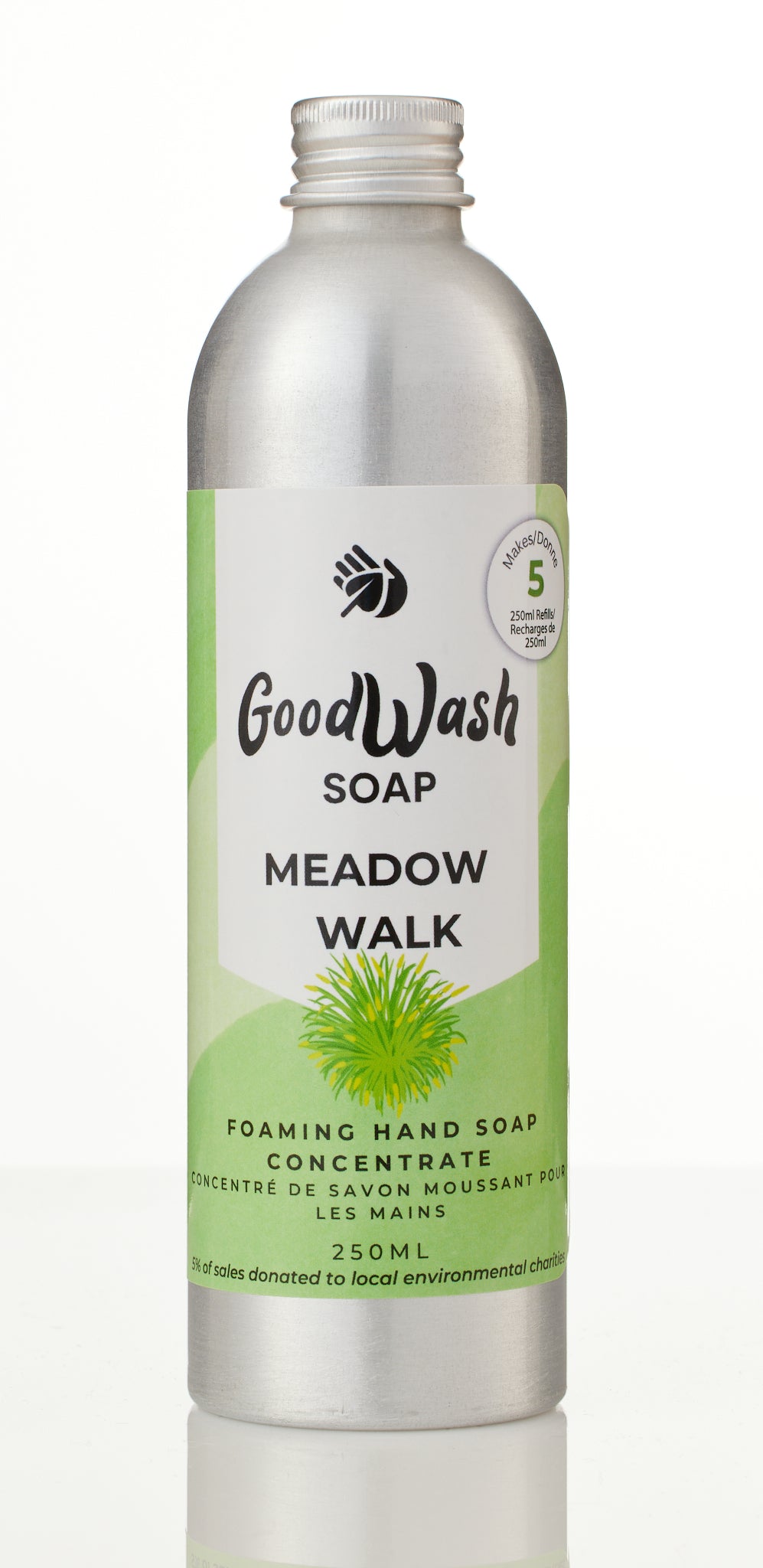 Goodwash Meadow Walk foaming hand soap refill concentrate 250ml aluminum bottle