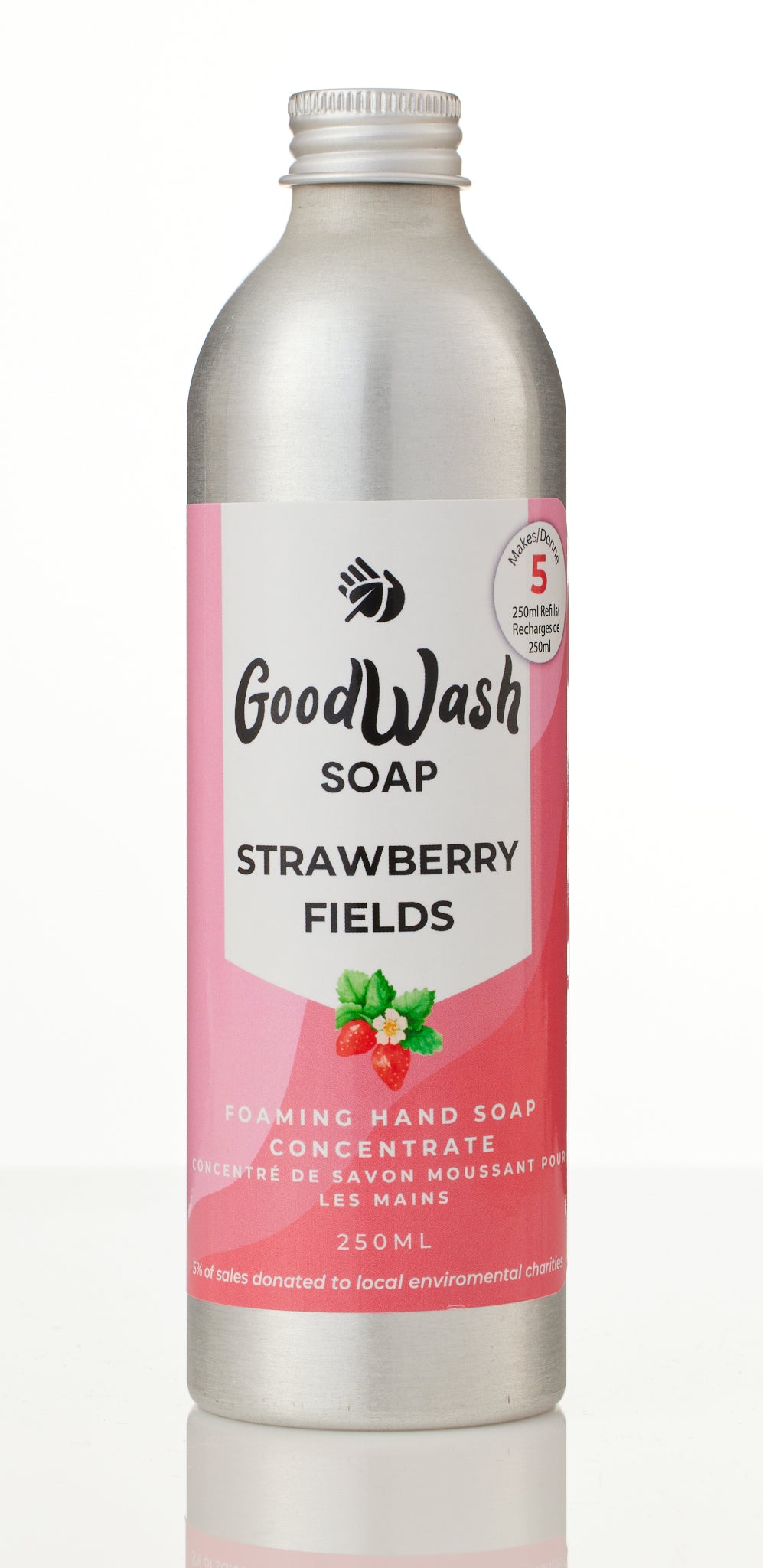 Goodwash Strawberry Fields foaming hand soap refill concentrate 250ml aluminum bottle