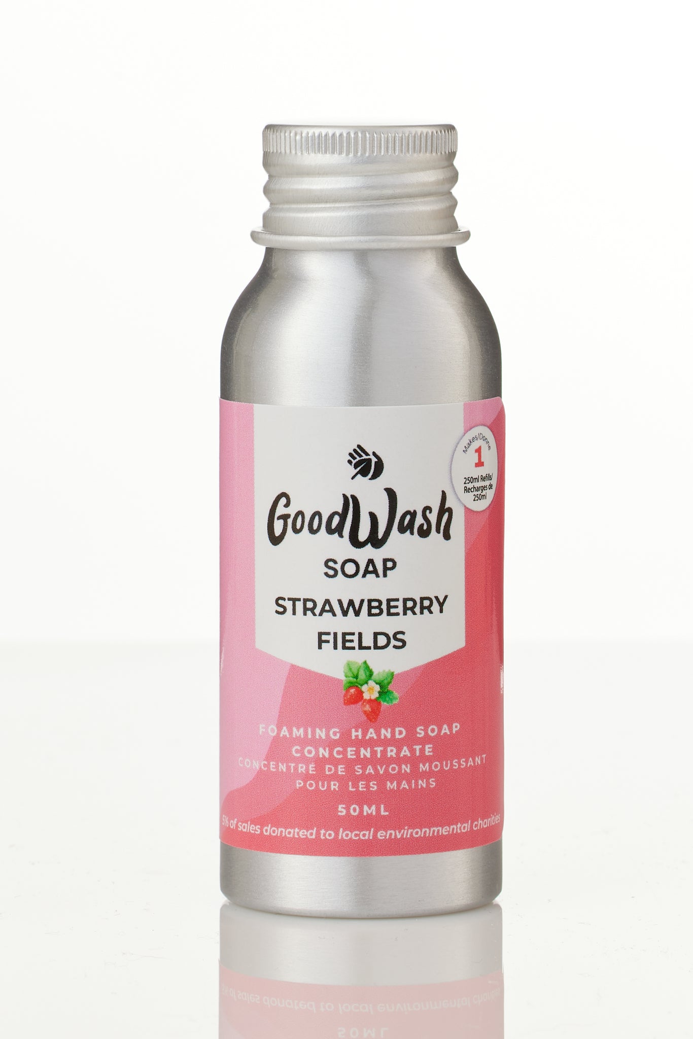 Goodwash Strawberry Fields foaming hand soap refill concentrate 50ml aluminum bottle